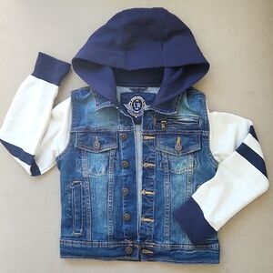 New Urban Republic boy's jean denim hoodie hood sweatshirt jacket varsity- 5/6